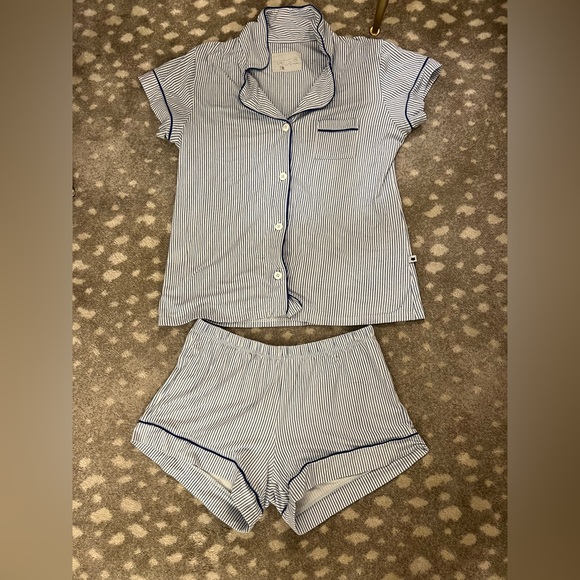 The cats pajamas size medium set blue and white stripe - Picture 1 of 4